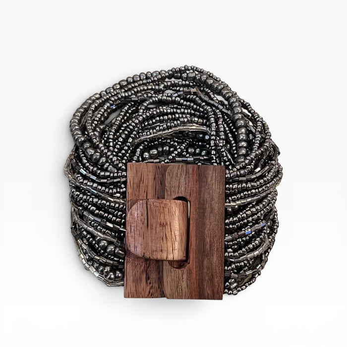 Gunmetal Beaded Buckle Bracelet