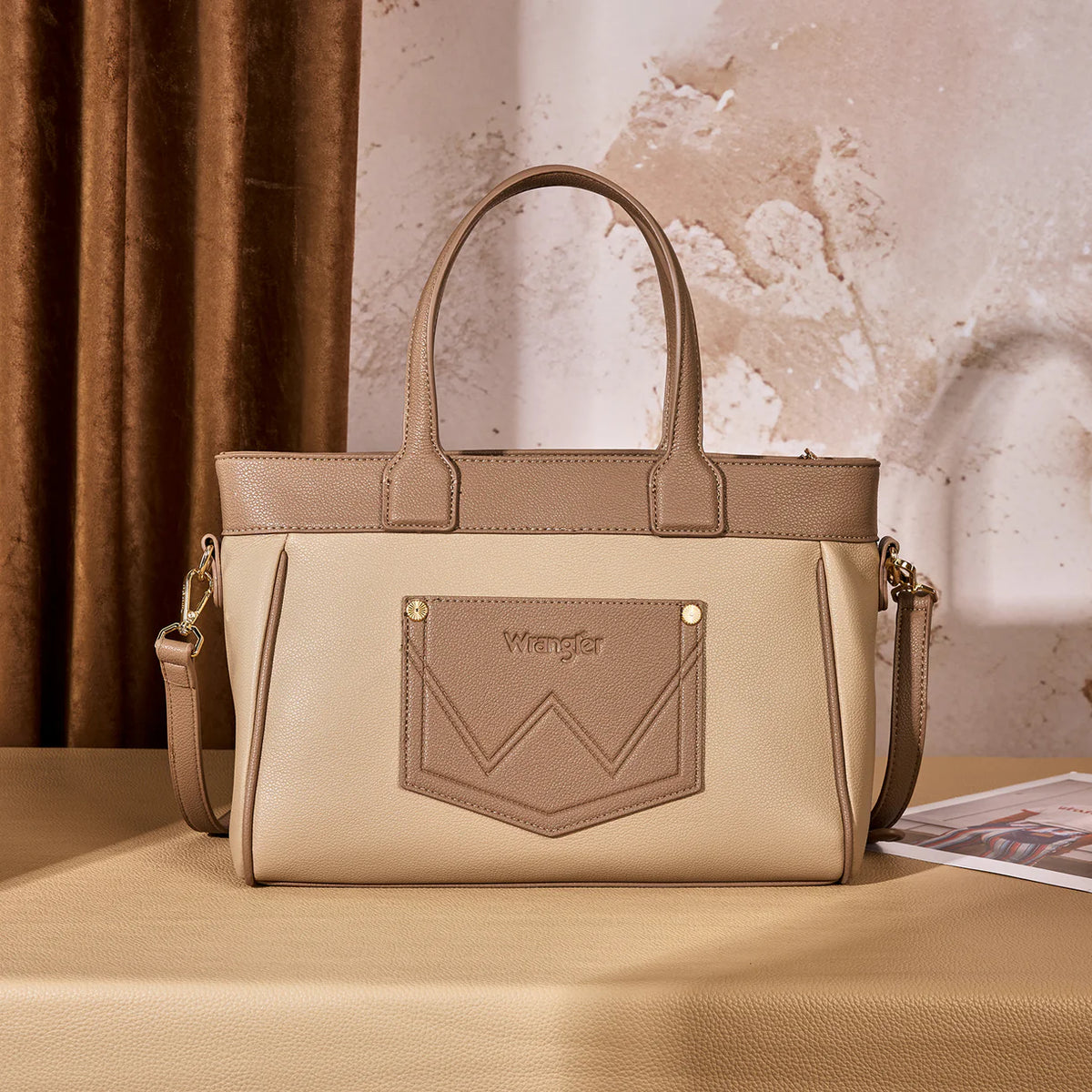 Wrangler Color Block Tote with Chain Charm & Mini Pouch