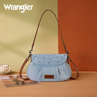 Wrangler Rhinestone Denim Flap Crossbody Shoulder Bag