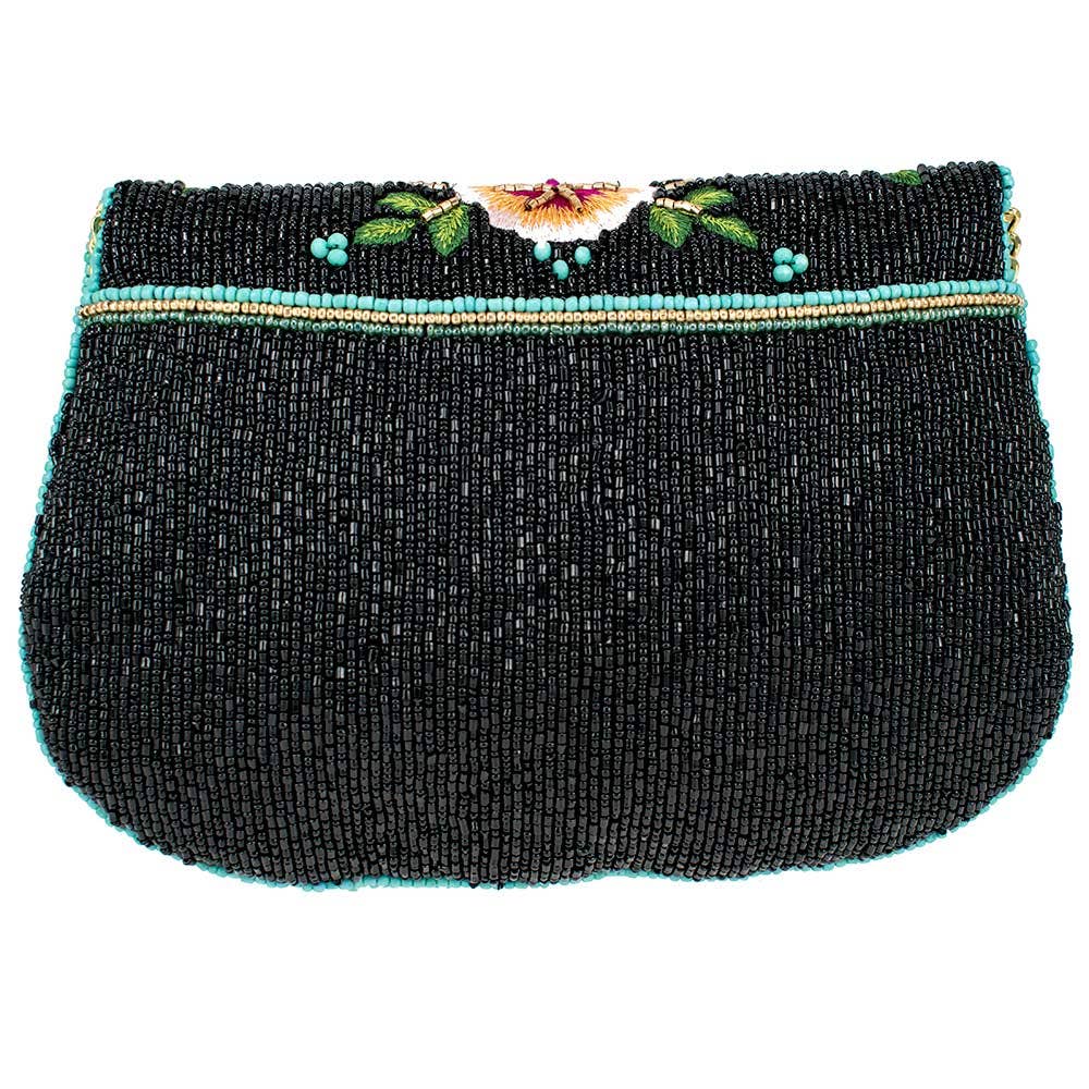 Dream Chaser Black Beaded Butterfly Crossbody Clutch Handbag