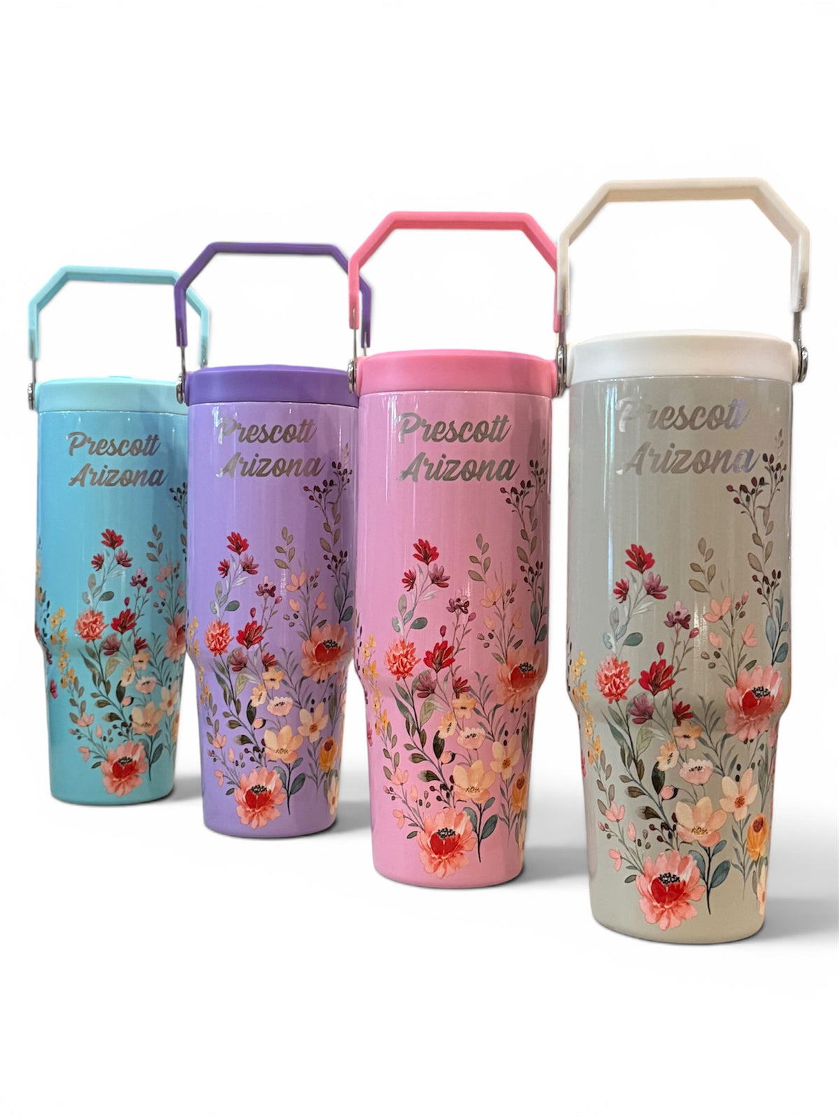 Stainless Steel Floral Top Handle Tumbler 30oz.