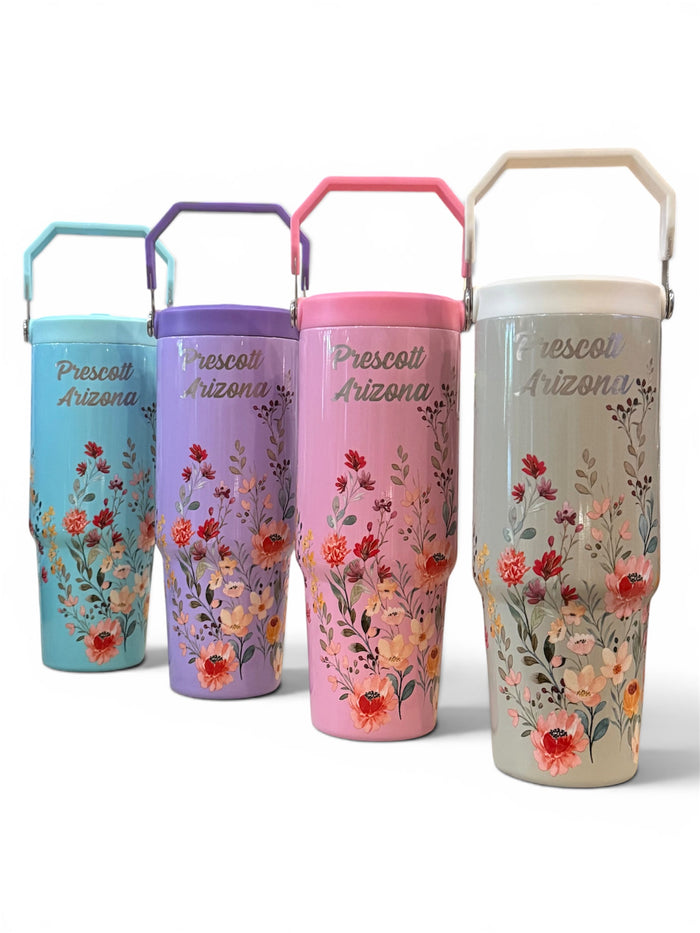 Stainless Steel Floral Top Handle Tumbler 30oz.