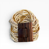 Wood Buckle Beaded Bracelet Pewter/Gold/Cream