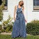 Lace Trim Tiered Wide Leg Denim Overalls Jumpsuit