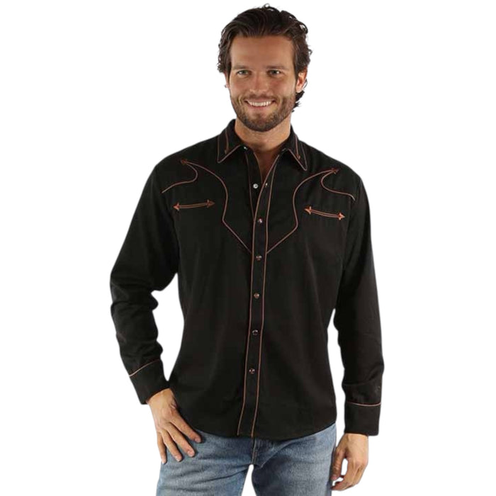 Scully Men’s Black with Brown Piping Pearl Snap Shirt