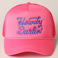 Howdy Darlin' Embroidered Mesh Back Trucker Cap: BLACK / One Size