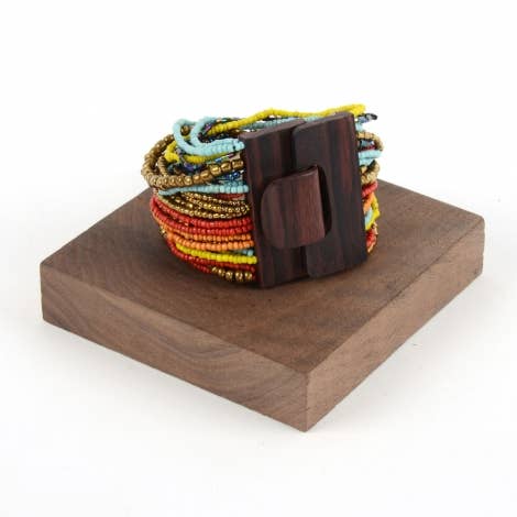Bali Glass Beads Wood Buckle Bracelet: Gypsy