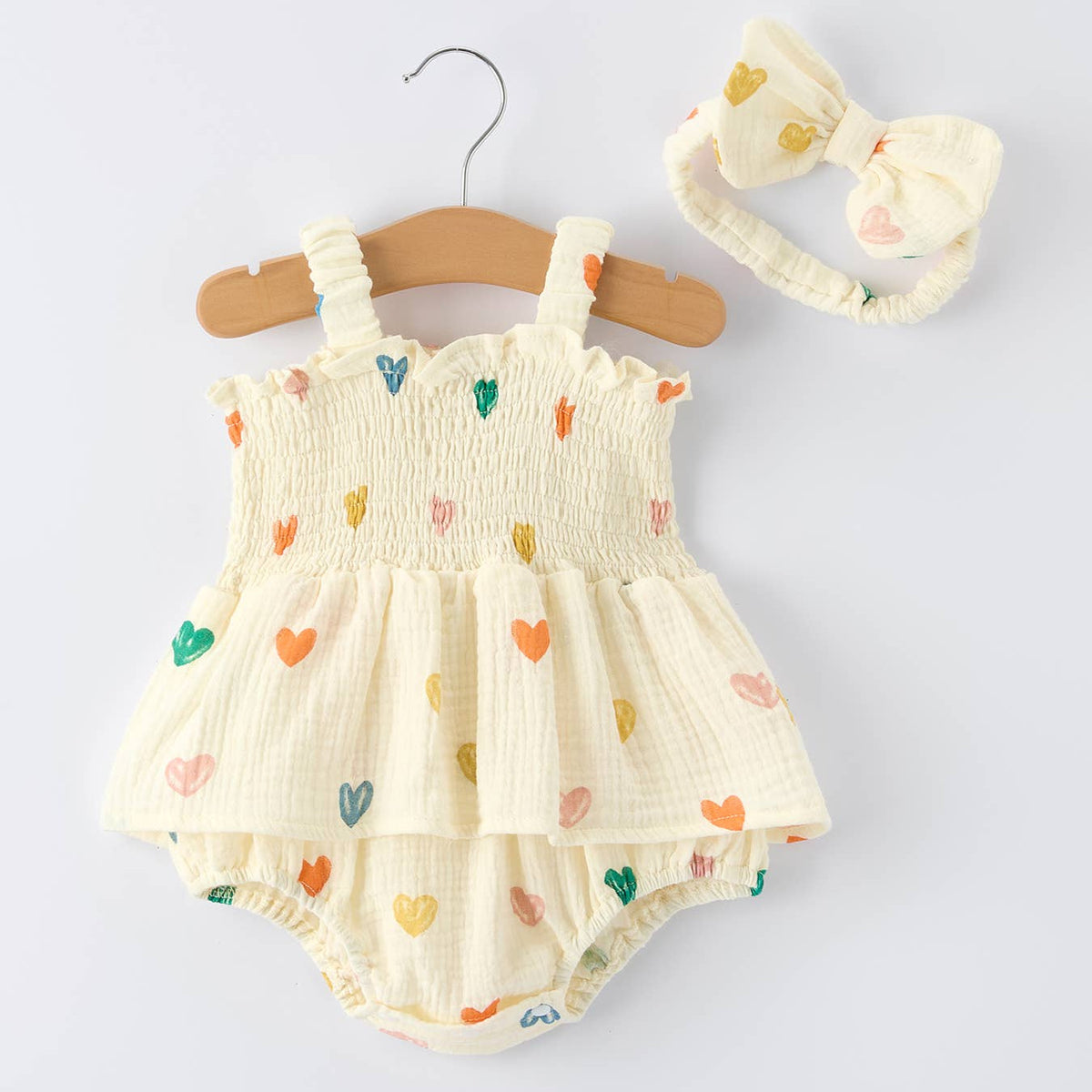 Heart Print Baby Girl Romper Set