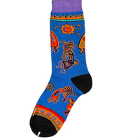 Adult Blue Multicolor Kokopelli Socks