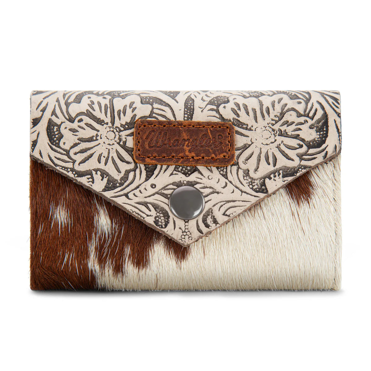 Wrangler Cowhide Floral Tooled Card Holder
