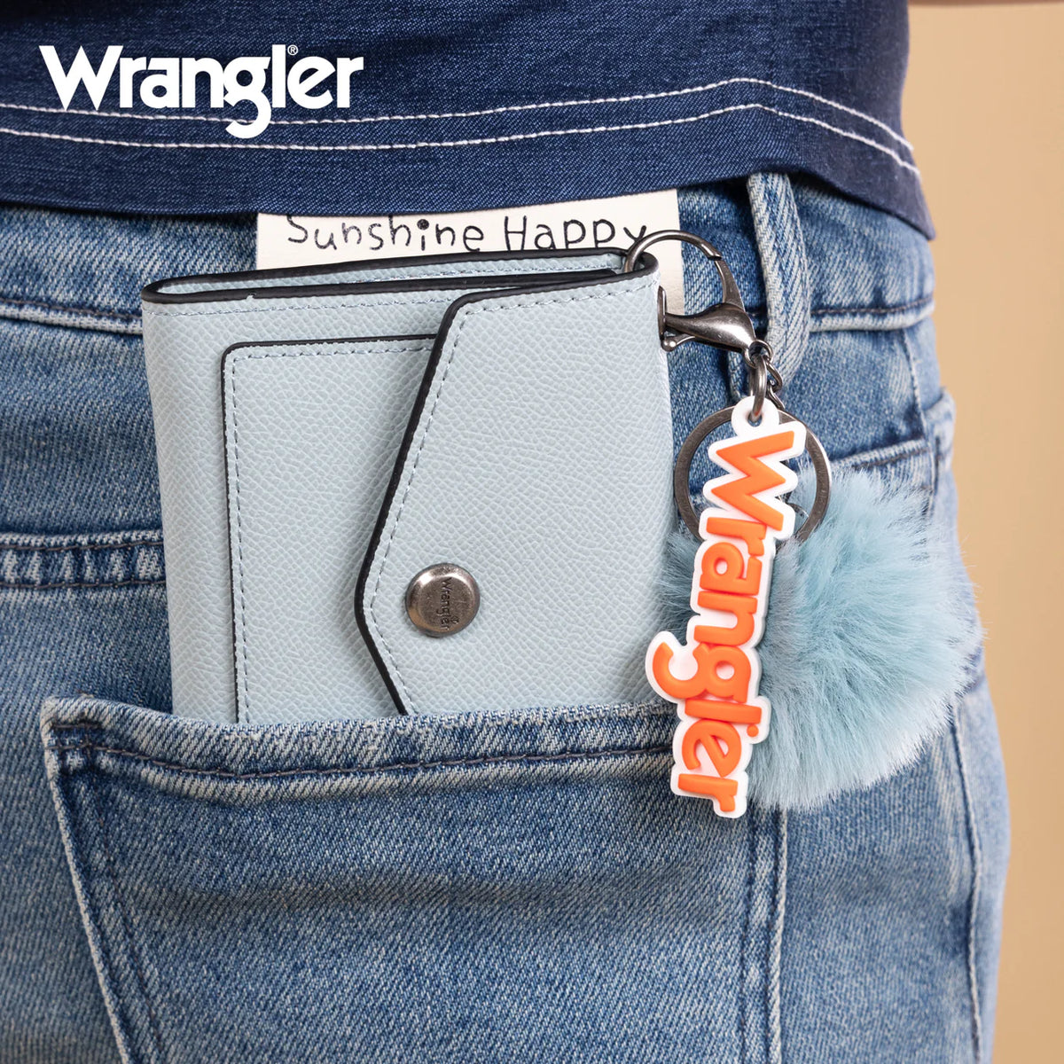 Wrangler Tri-Fold Wallet with Keyring Pom Pom