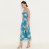 Teal Floral Midi Dress