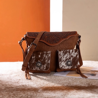 Trinity Ranch Genuine Hair-On Cowhide Tooled Collection Crossbody