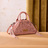 Montana West Tooled Floral Fringe Dome Satchel Bag