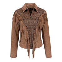 Scully Chestnut Embroidered Fringe Jacket