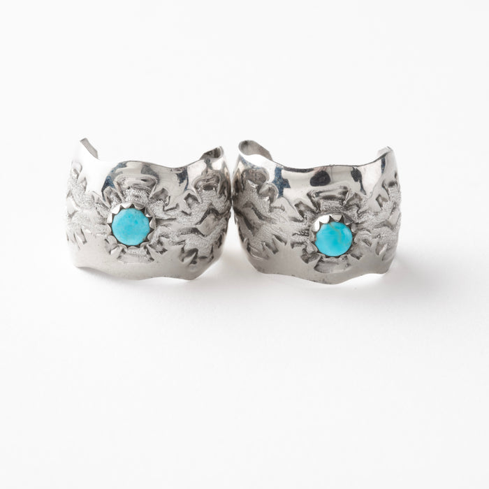 Native American Stamped Sterling Silver Turquoise Huggie Earrings