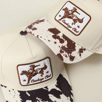 Cowboy Club Embroidered Patch Animal Print Trucker Hat: BROWN / ONE SIZE
