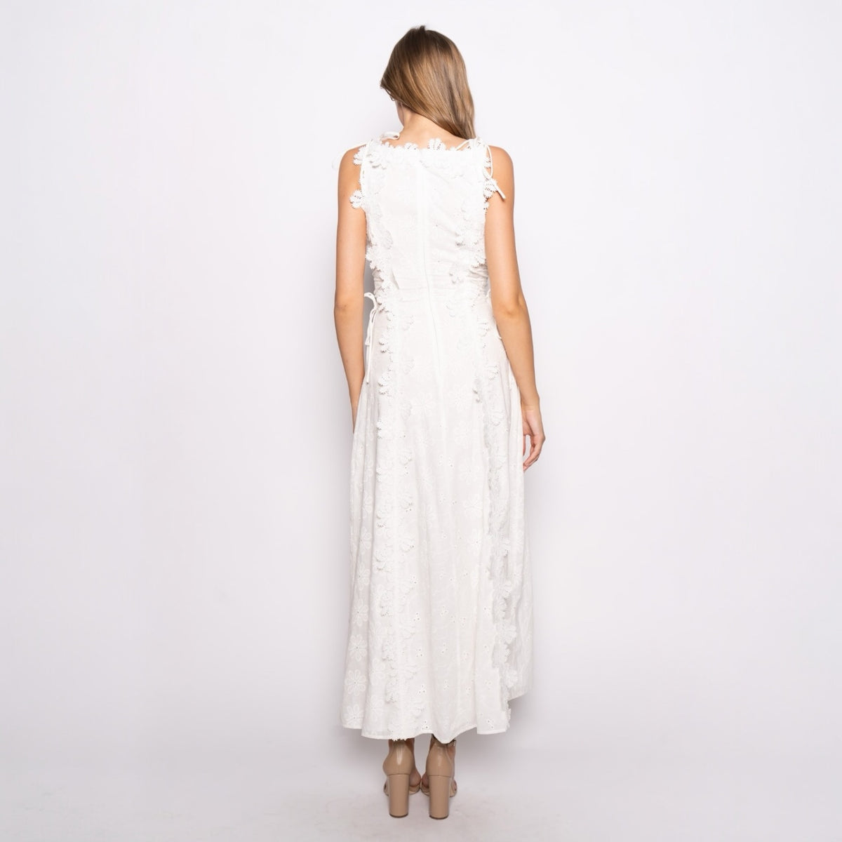 Floral Embroidered Laced Up Maxi Dress