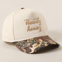 Howdy Honey Embroidery Camo Two-Tone Trucker Hat: CAMO-BEIGE / ONE SIZE