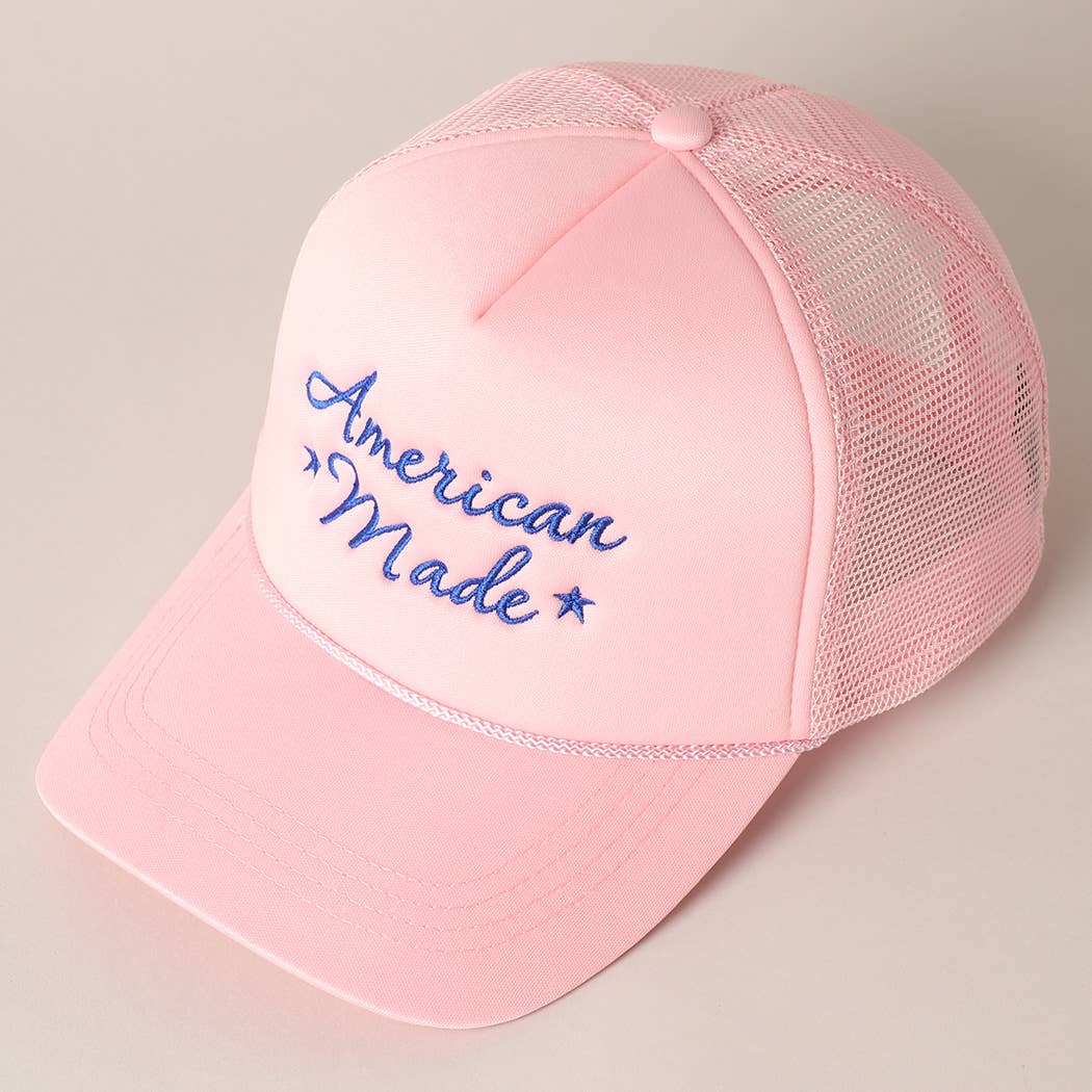 American Made Embroidery Mesh Back Trucker Hat : BABY PINK / ONE SIZE
