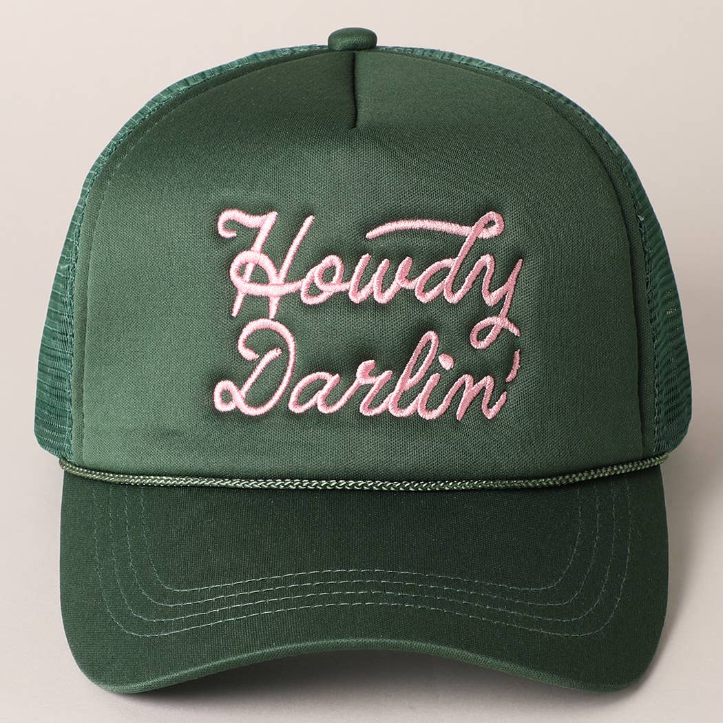 Howdy Darlin' Embroidered Mesh Back Trucker Cap: BLACK / One Size