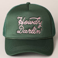 Howdy Darlin' Embroidered Mesh Back Trucker Cap: BLACK / One Size