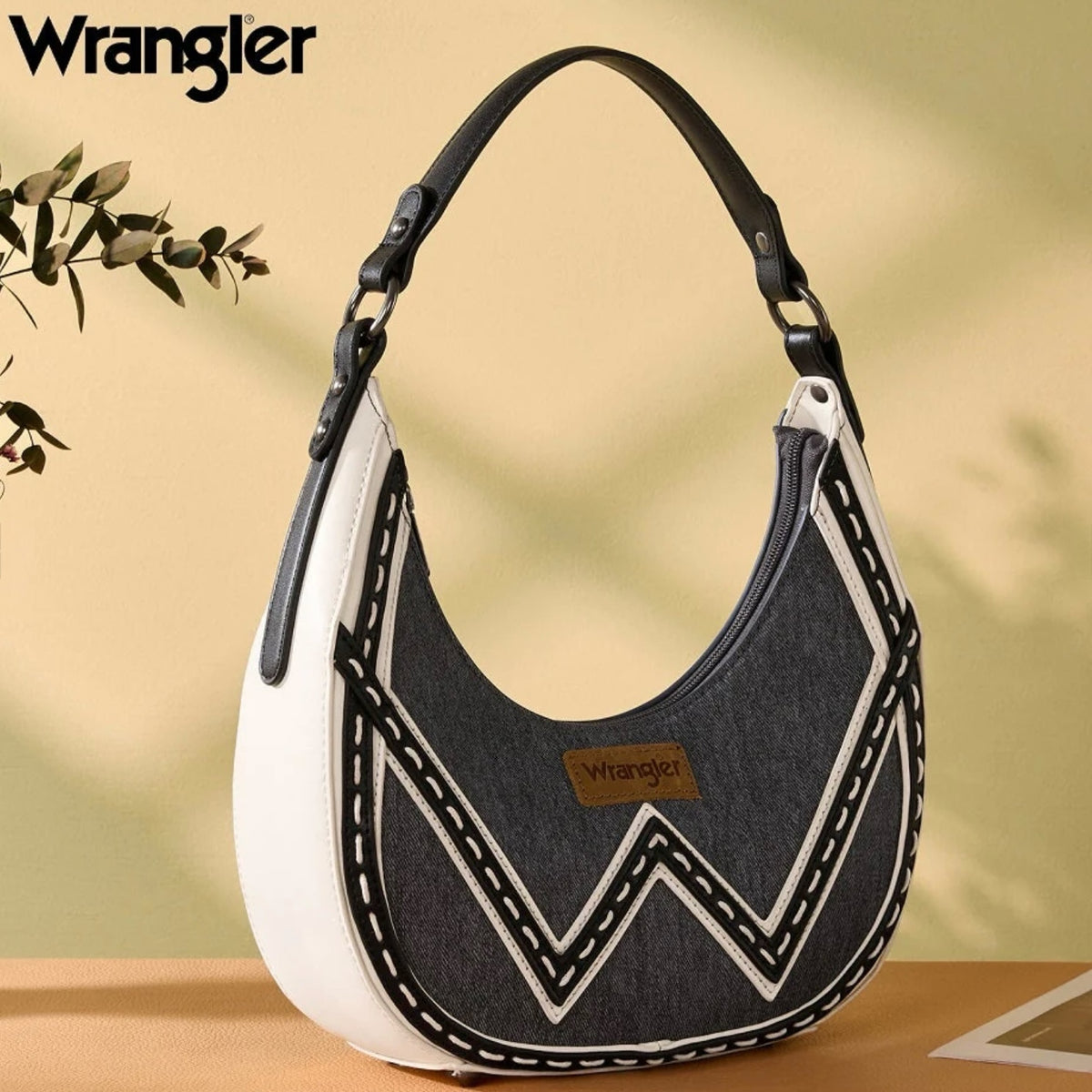 Wrangler Contrast Stitch Chevron Hobo Shoulder Bag