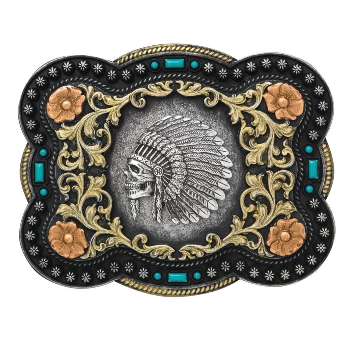 Native Chief Skull Buckle