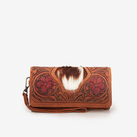 Trinity Ranch Floral Tooled and Hair-On Cowhide Collection Wallet