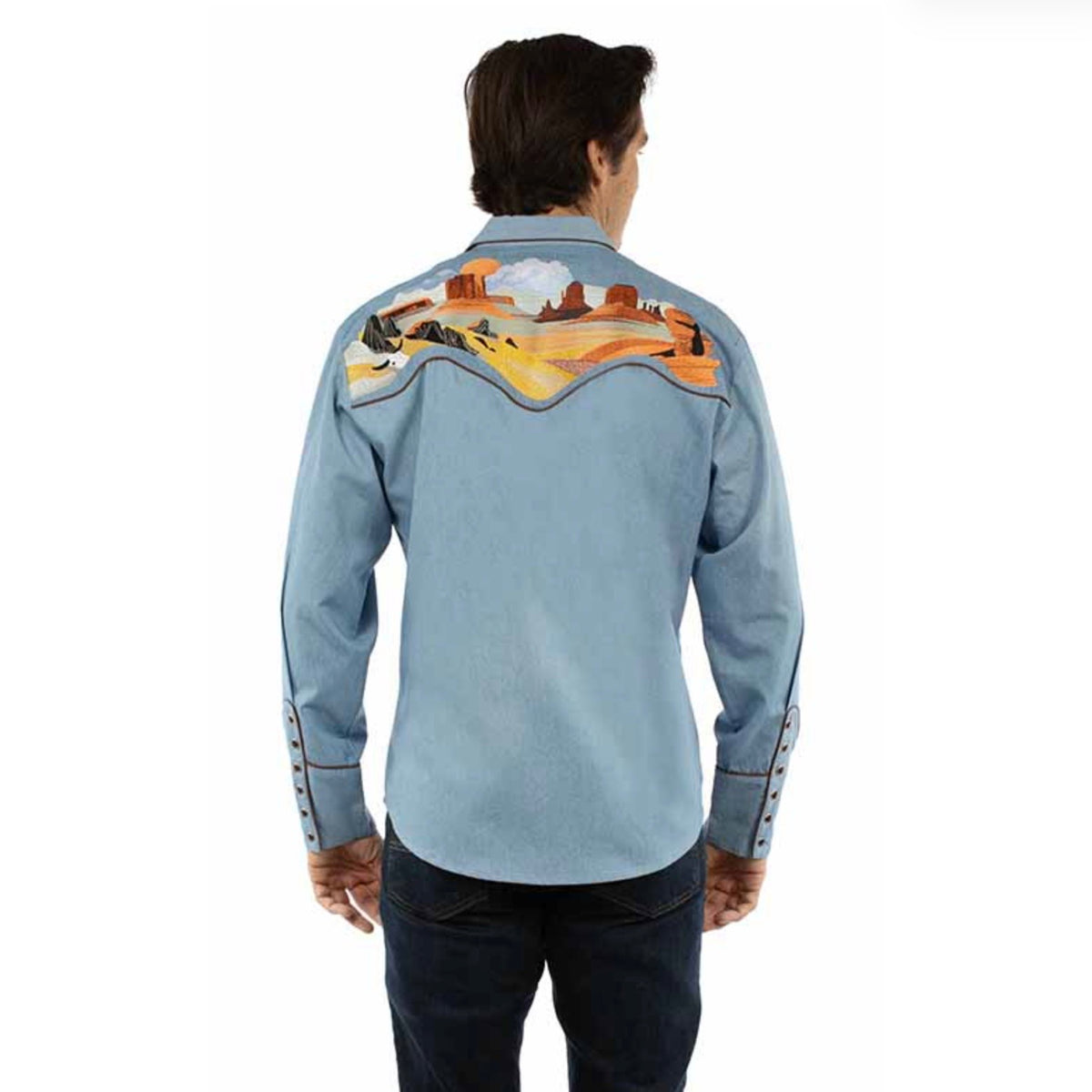 Men's Buffalo Desert Scenery Embroidered Shirt