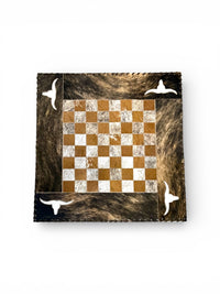 Genuine Cowhide Checkers Board with Longhorn Inlay