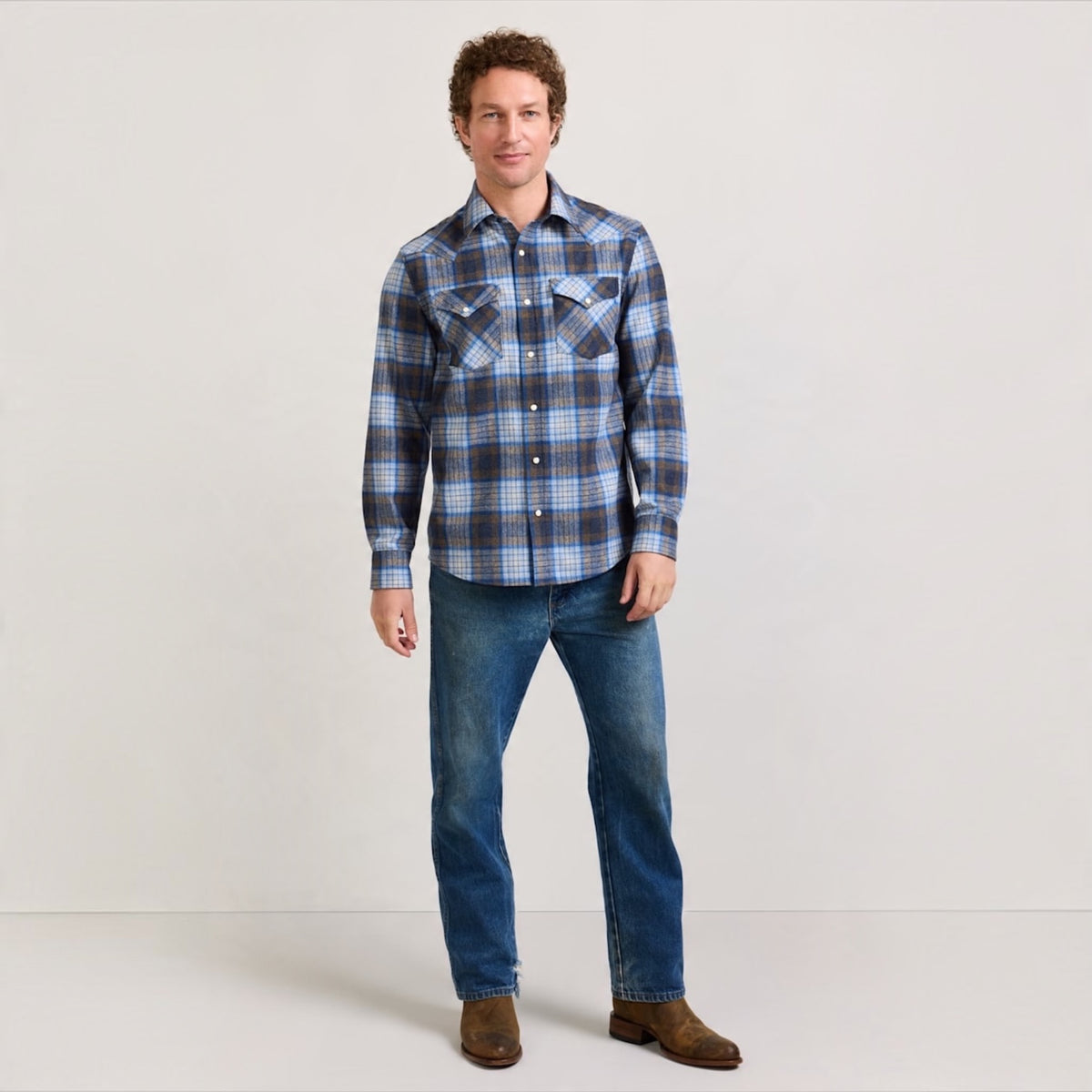 Men’s Pendleton Plaid Snap-Front Western Canyon Shirt - Blue/Tan