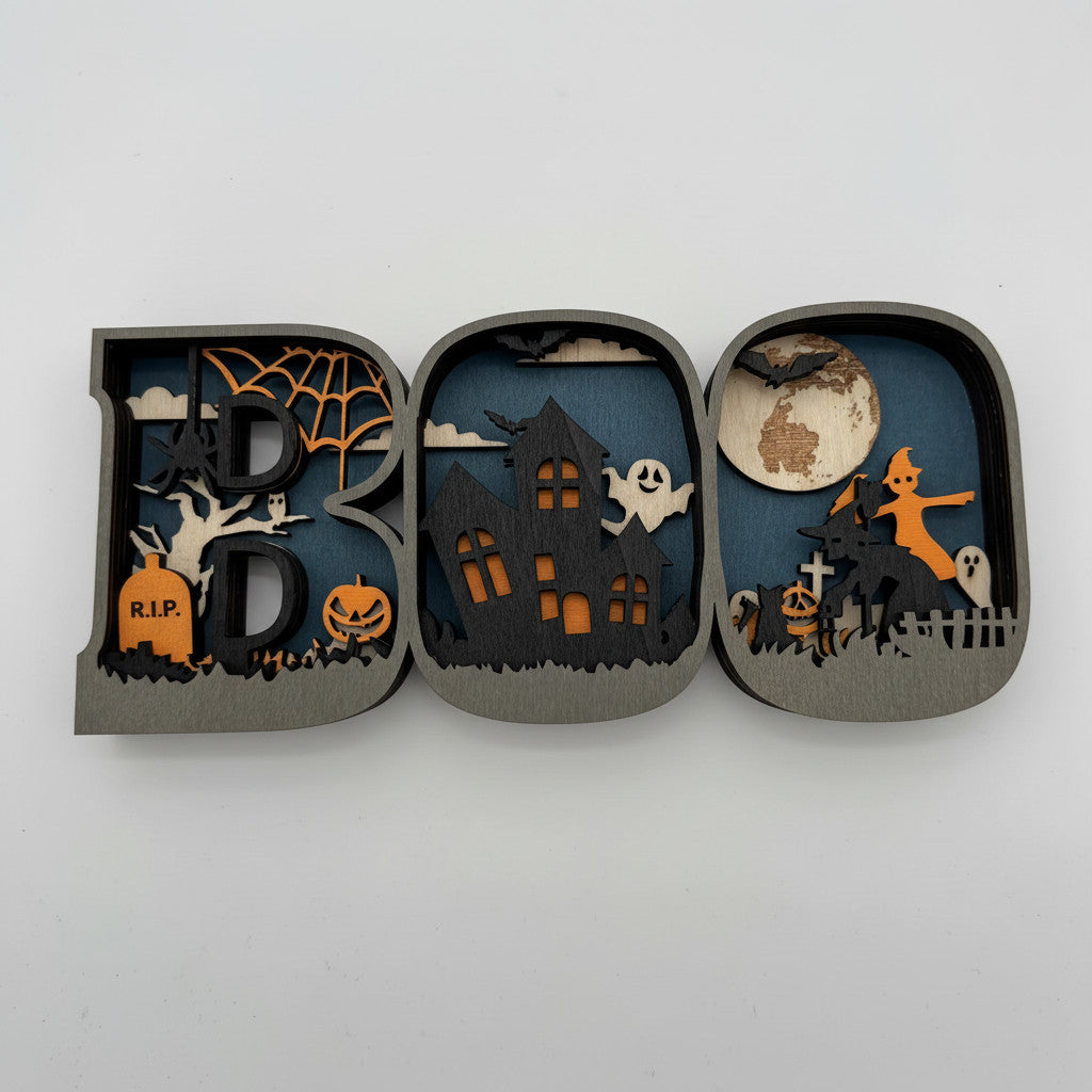 BOO Layered Wood Art Sign