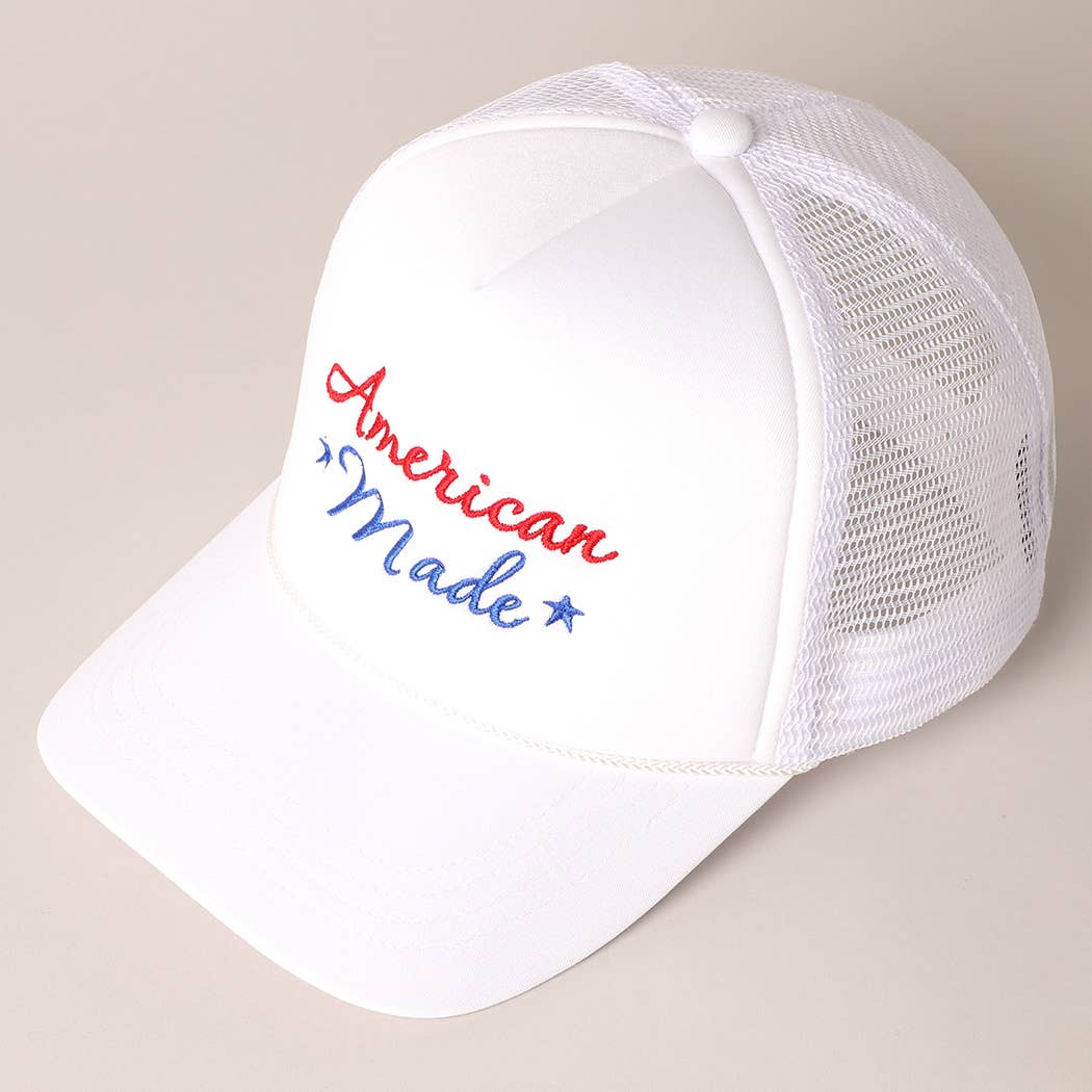 American Made Embroidery Mesh Back Trucker Hat : White / ONE SIZE