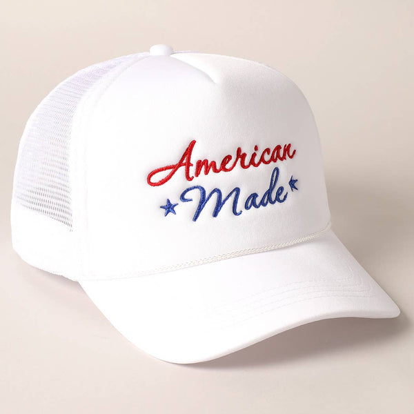 American Made Embroidery Mesh Back Trucker Hat : White / ONE SIZE