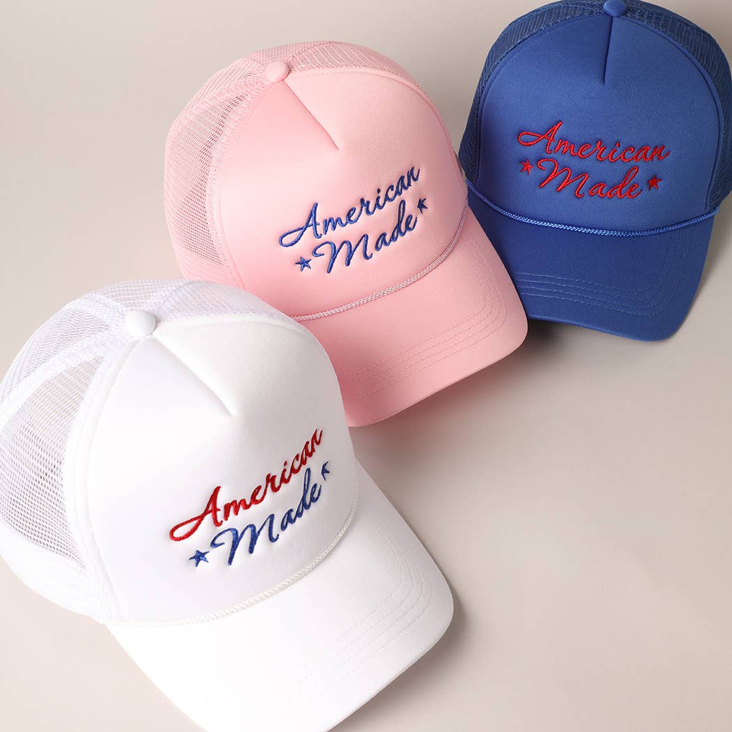 American Made Embroidery Mesh Back Trucker Hat : BABY PINK / ONE SIZE