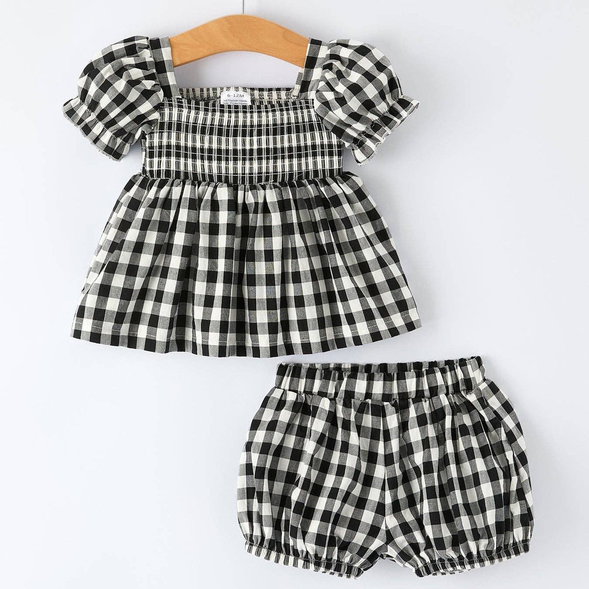 Plaid Girl Smocked Set Puff Sleeve Bloomer Set