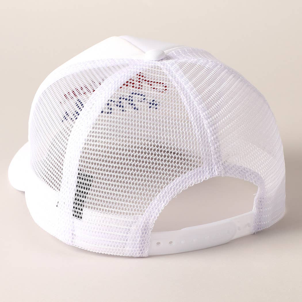 American Made Embroidery Mesh Back Trucker Hat : White / ONE SIZE