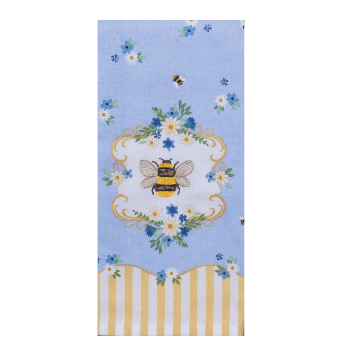 Blue Bee Embroidered Tea Towel