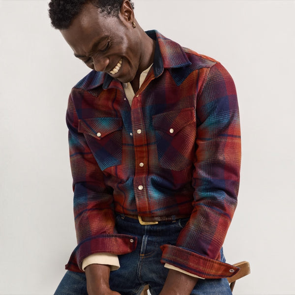 Men’s Pendleton Plaid Snap-Front Western Canyon Shirt - Maroon/Teal