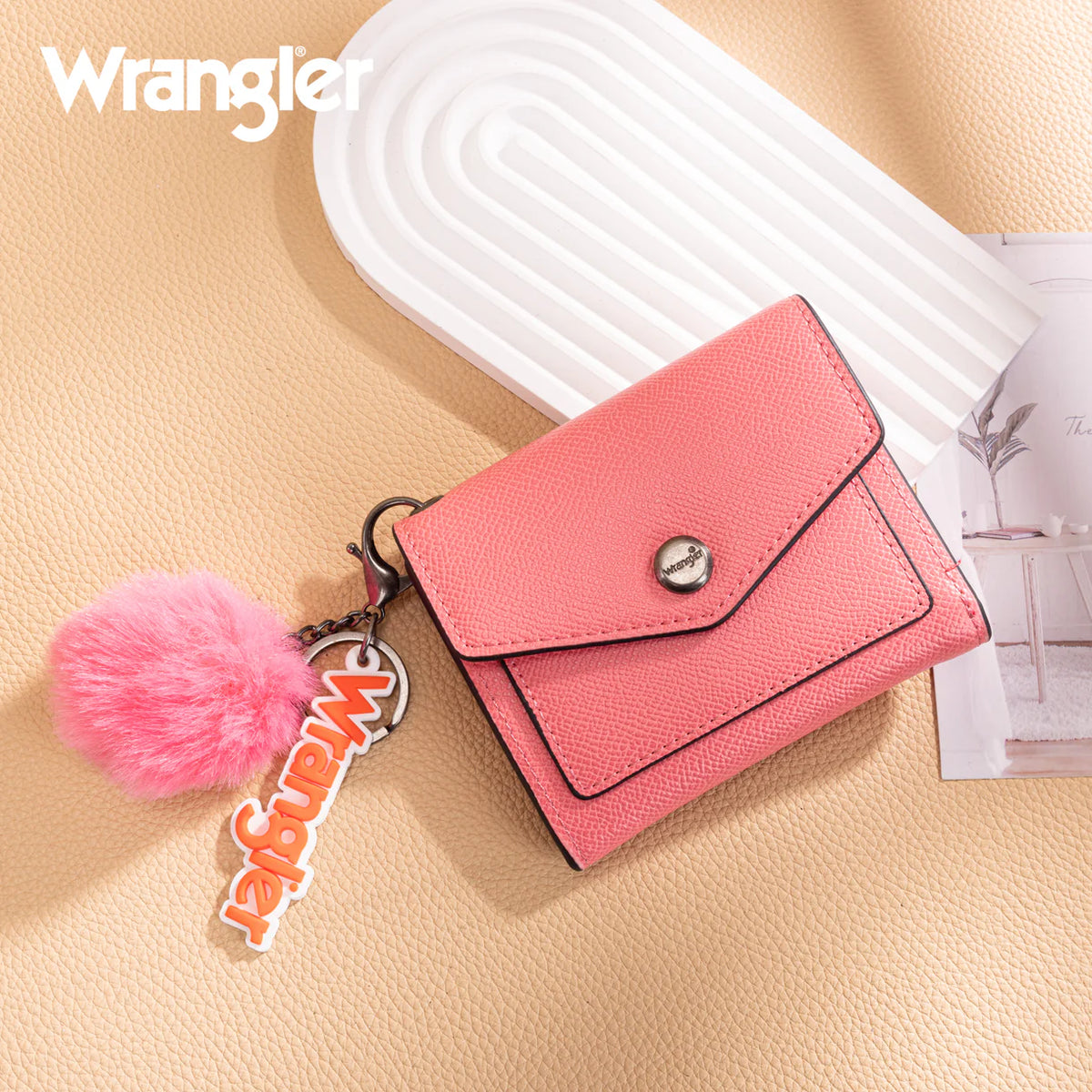Wrangler Tri-Fold Wallet with Keyring Pom Pom