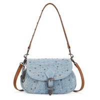 Wrangler Rhinestone Denim Flap Crossbody Shoulder Bag
