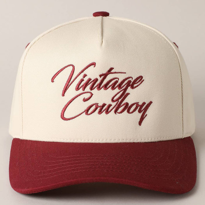 Vintage Cowboy Embroidery Two Tone Baseball Cap: One Size