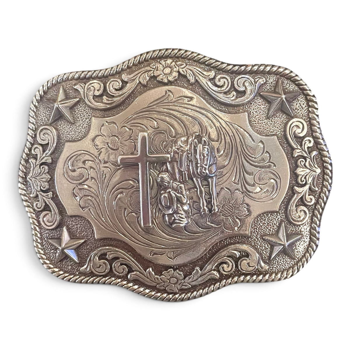 Antique Men’s Praying Cowboy Cross Western Buckle