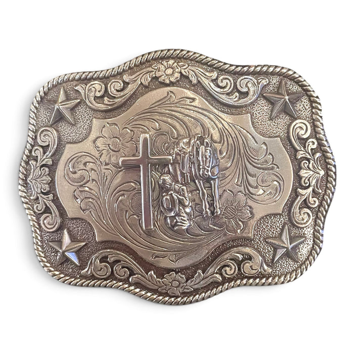 Antique Men’s Praying Cowboy Cross Western Buckle