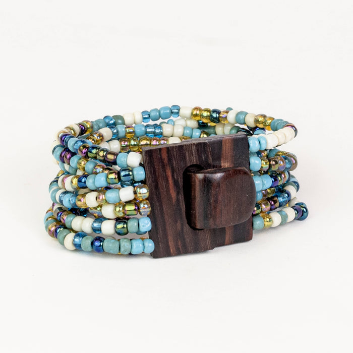 Bali Glass Beads Mini Wood Buckle Bracelet: Beach