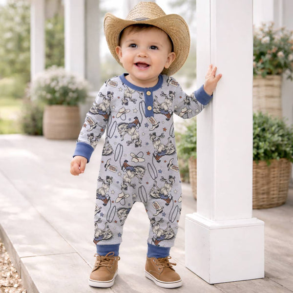 Western Cowboy Rodeo Henley Baby Romper