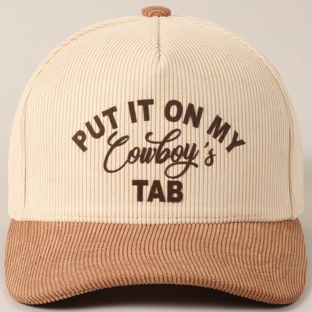 Put It On My Cowboy's Tab Two-Tone Corduroy Cap: Beige / ONE SIZE