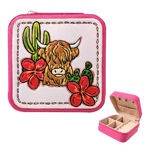 Western Theme Printed Squared Leather Jewelry Box: FUMT / ONE SIZE