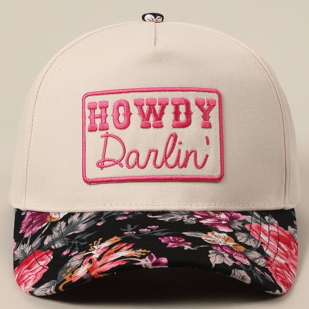 HOWDY Darlin' Embroidery Patch Floral Two-Tone Hat: Black / ONE SIZE